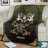 Clan Menzies Green Ancient Tartan Crest Premium Blanket Celtic Stag Style ER24 Clan Menzies Tartan Today